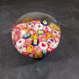 Vintage Murano Style Millefiori Italy Multicolored Cane Art Glass Paperweight